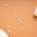 Minimal Heart Ruby Floral Silver Bracelet