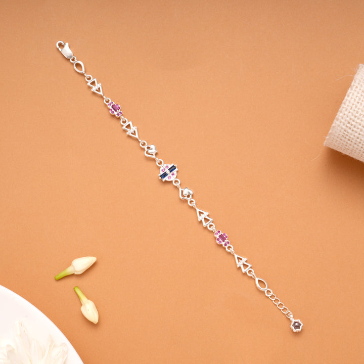 Minimal Heart Ruby Floral Silver Bracelet