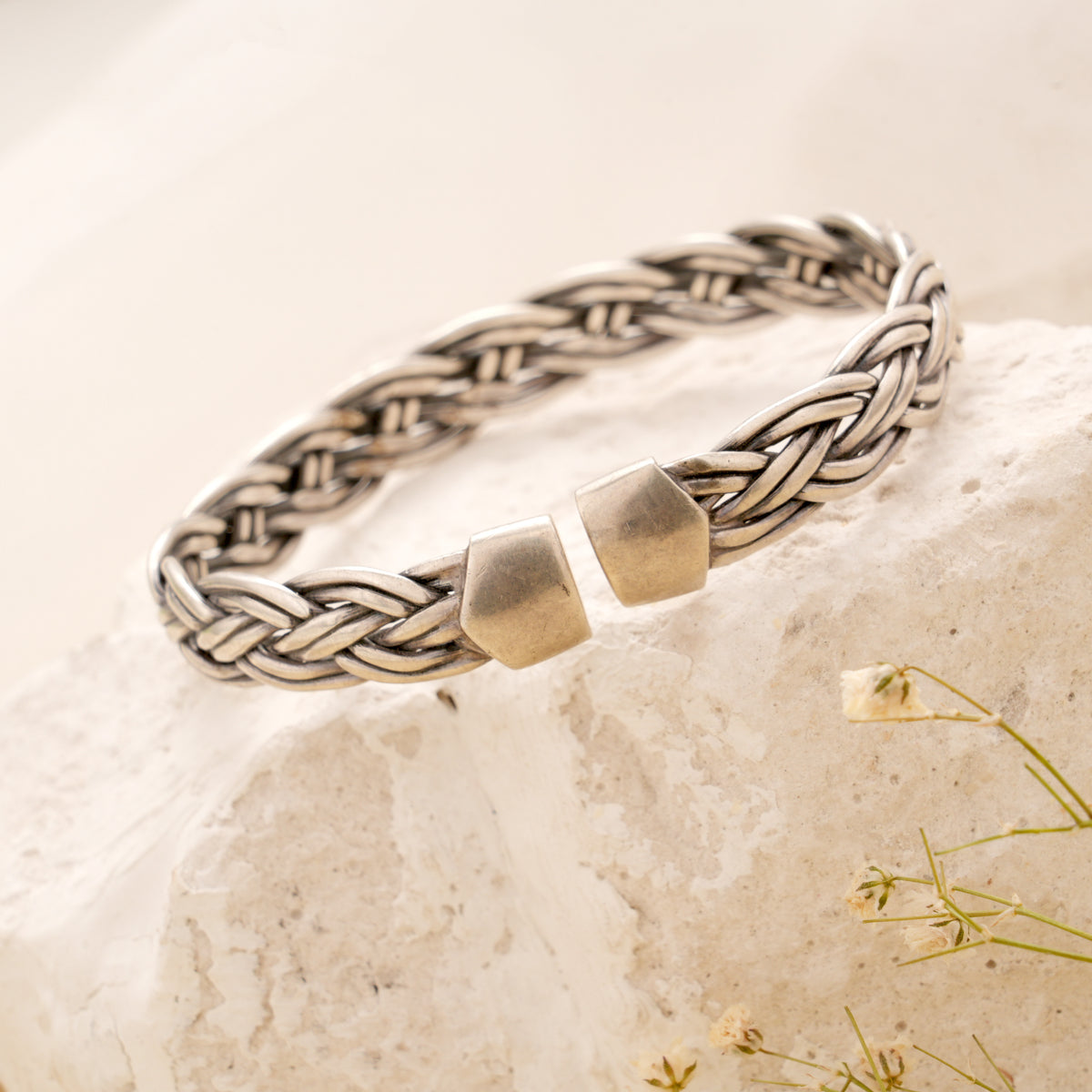 Oxidised Braided Design Open Band Bracelet