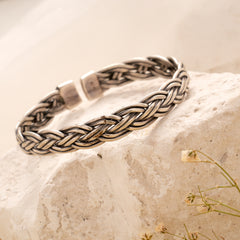 Oxidised Braided Design Open Band Bracelet