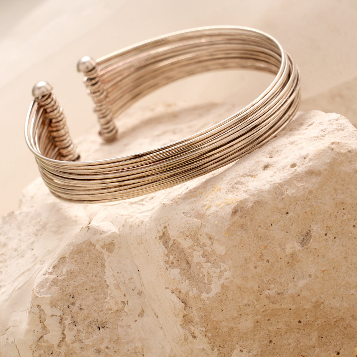 Modern Textured Silver Open Band Bracelet