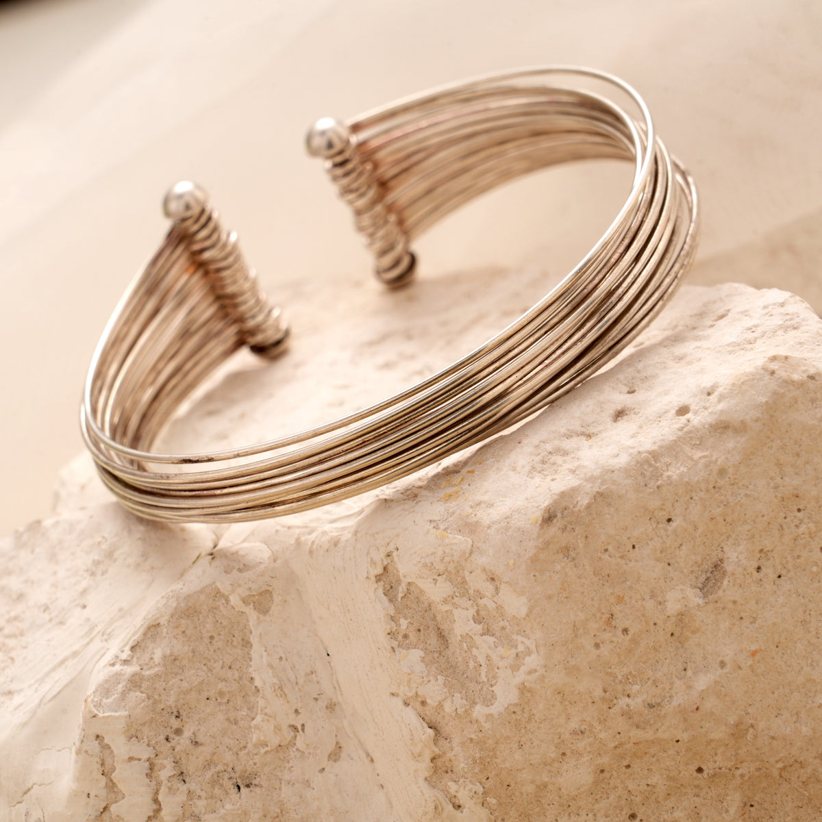 Modern Textured Silver Open Band Bracelet