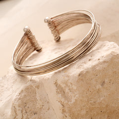 Modern Textured Silver Open Band Bracelet