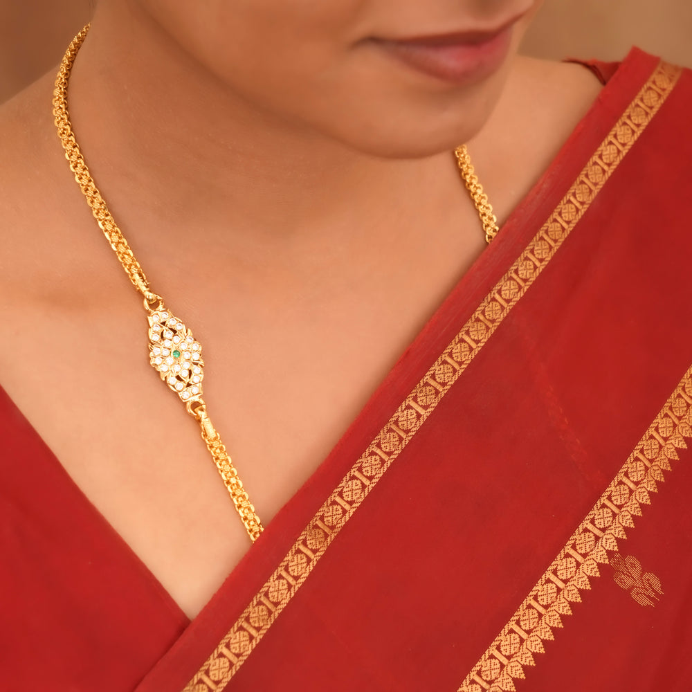 Majestic White Stone Silver Mugappu Chain