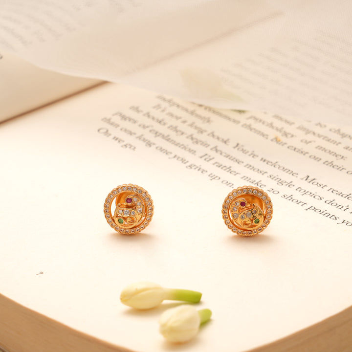 Traditional Circular Peacock Design Golden Stud