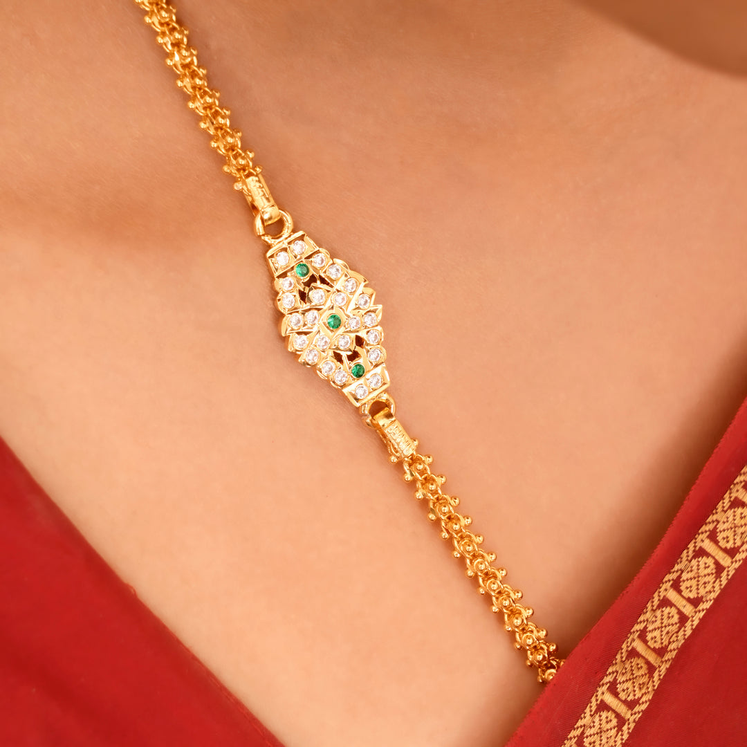 Elegant Silver White Stone Mugappu Chain