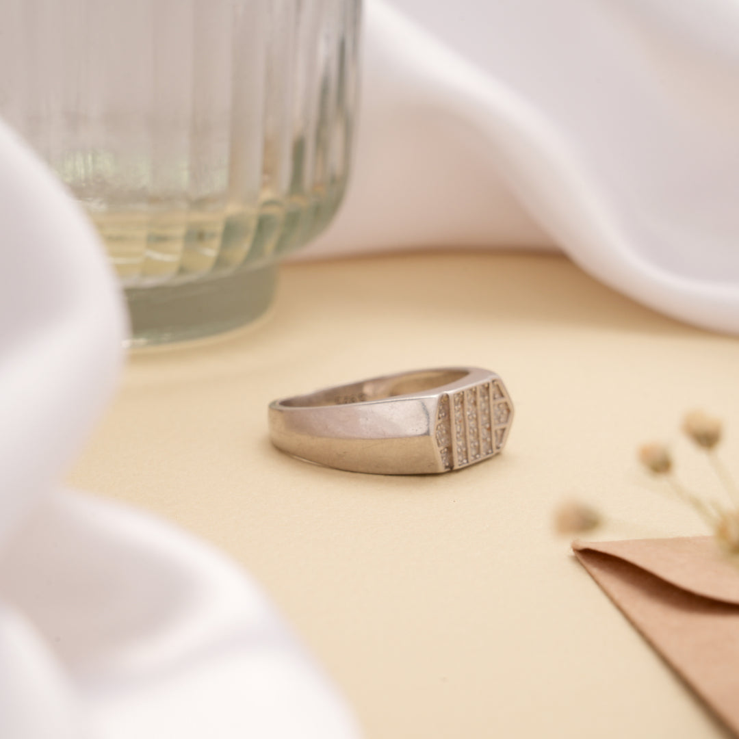 Panel Design Silver Band Men’s Ring