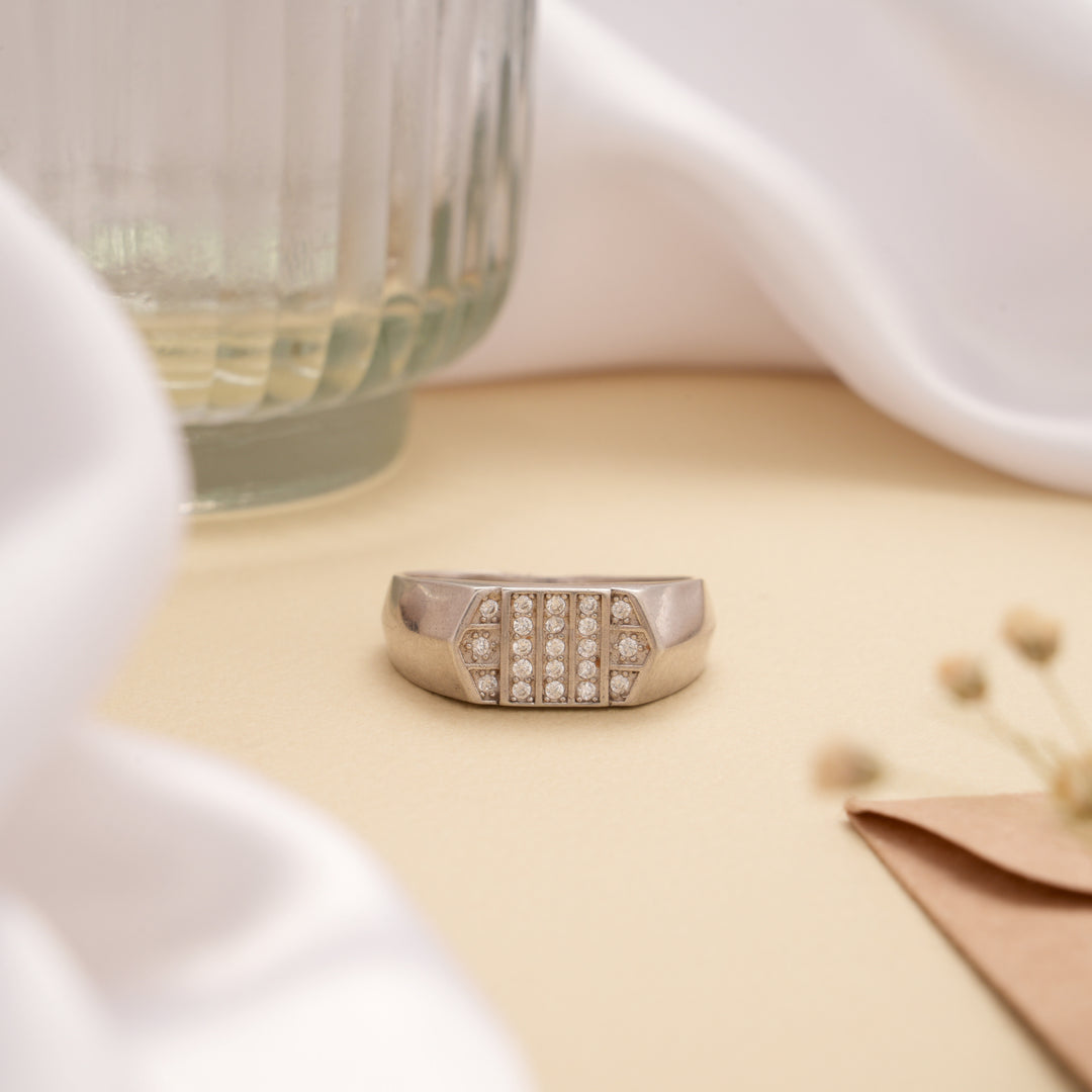 Panel Design Silver Band Men’s Ring