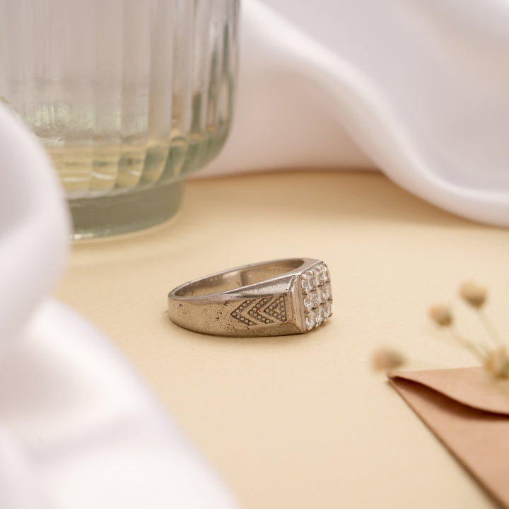 Square Head Nine Stone Men’s Silver Ring