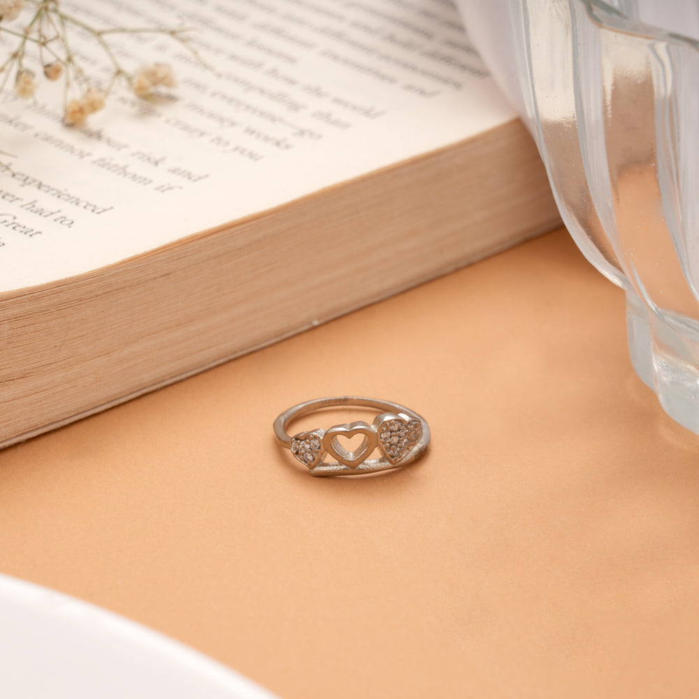 Dainty Triple Heart Design Stone Silver Ring