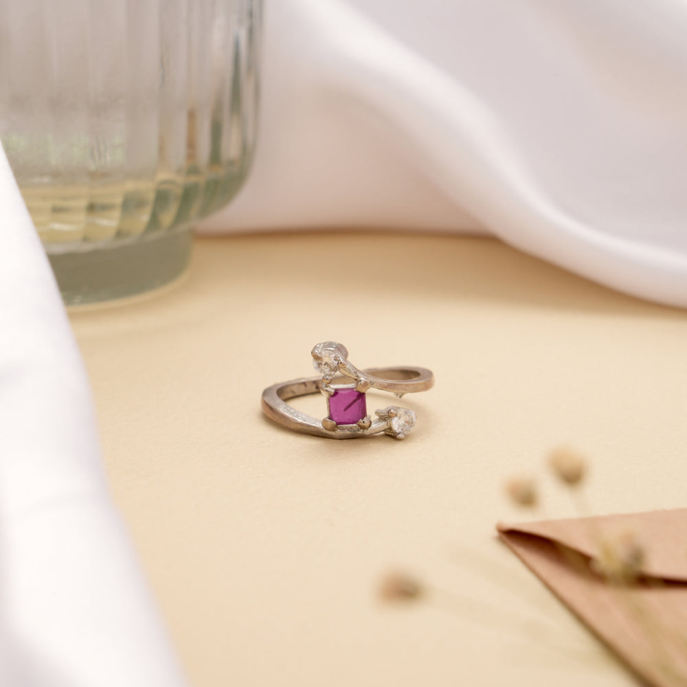 Minimalist Open Design Ruby Stone Silver Ring