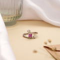 Minimalist Open Design Ruby Stone Silver Ring