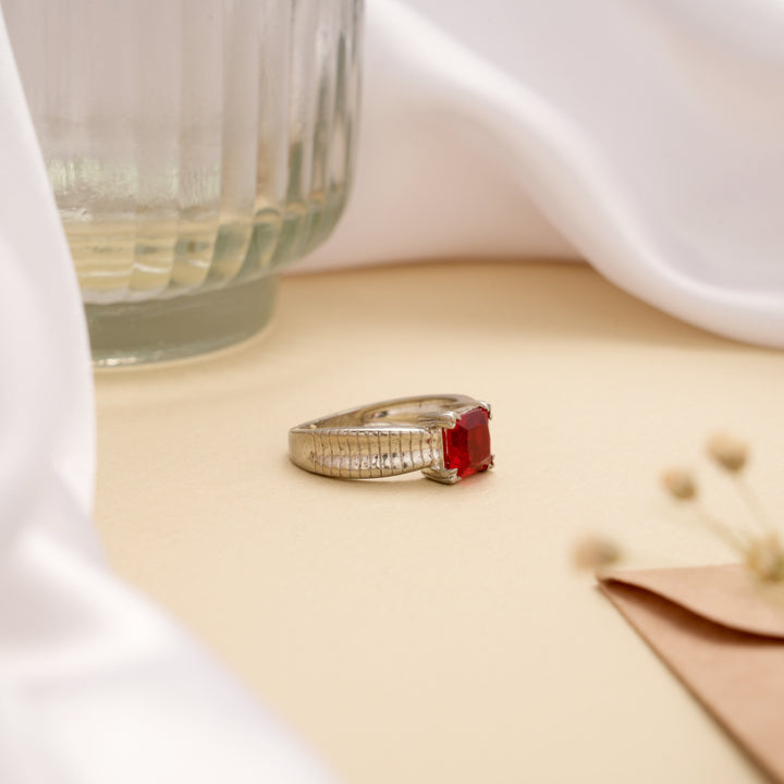 Radiant Red CZ Stone Silver Ring
