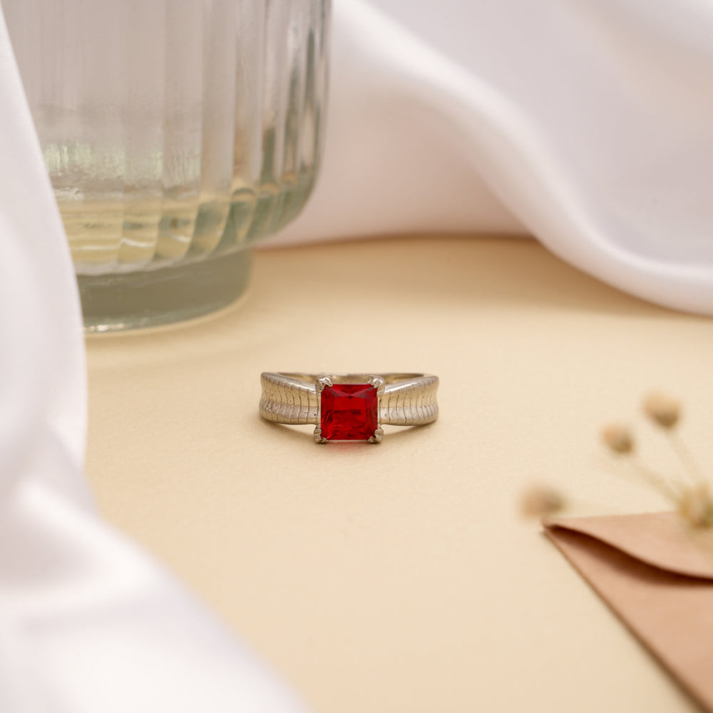 Radiant Red CZ Stone Silver Ring