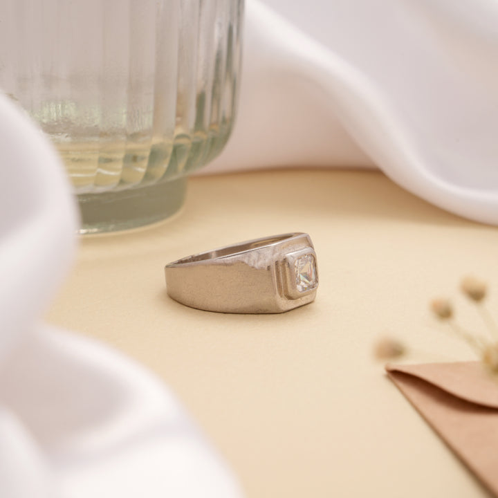 Sleek Square Cut Men’s Silver Ring
