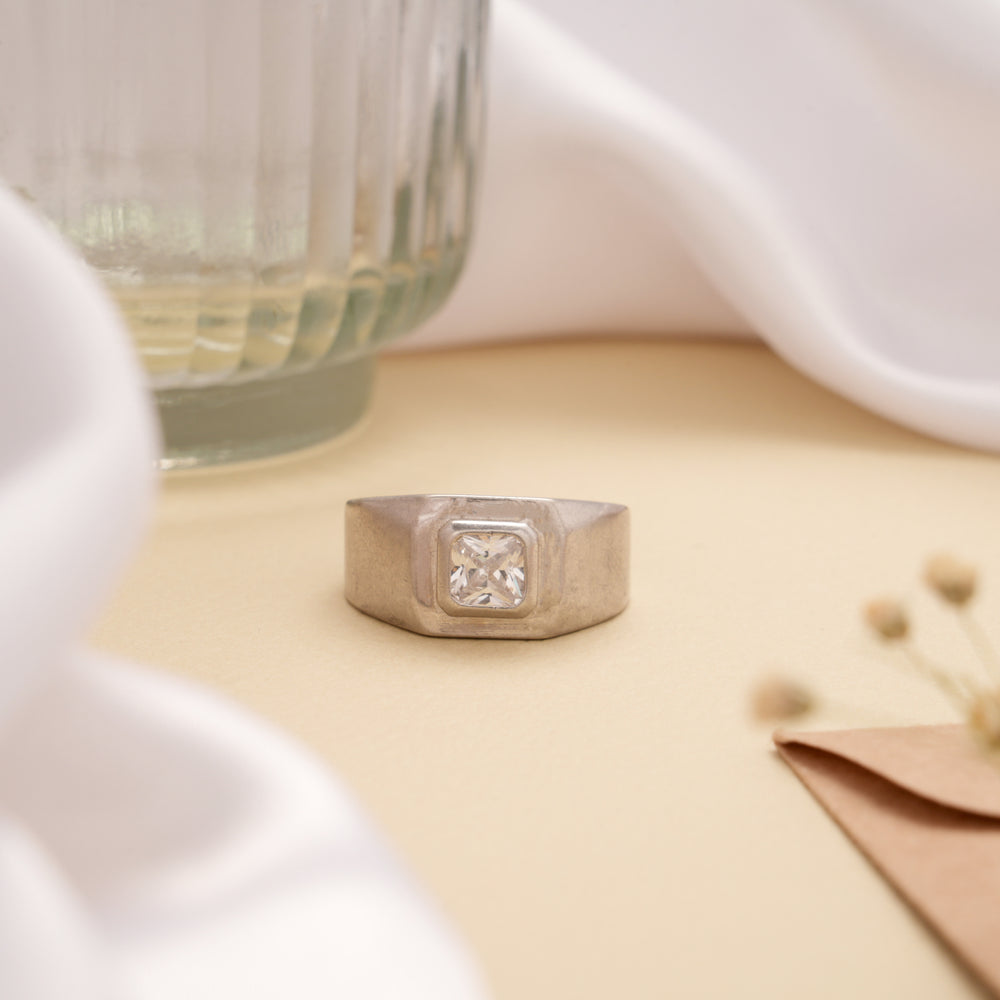 Sleek Square Cut Men’s Silver Ring