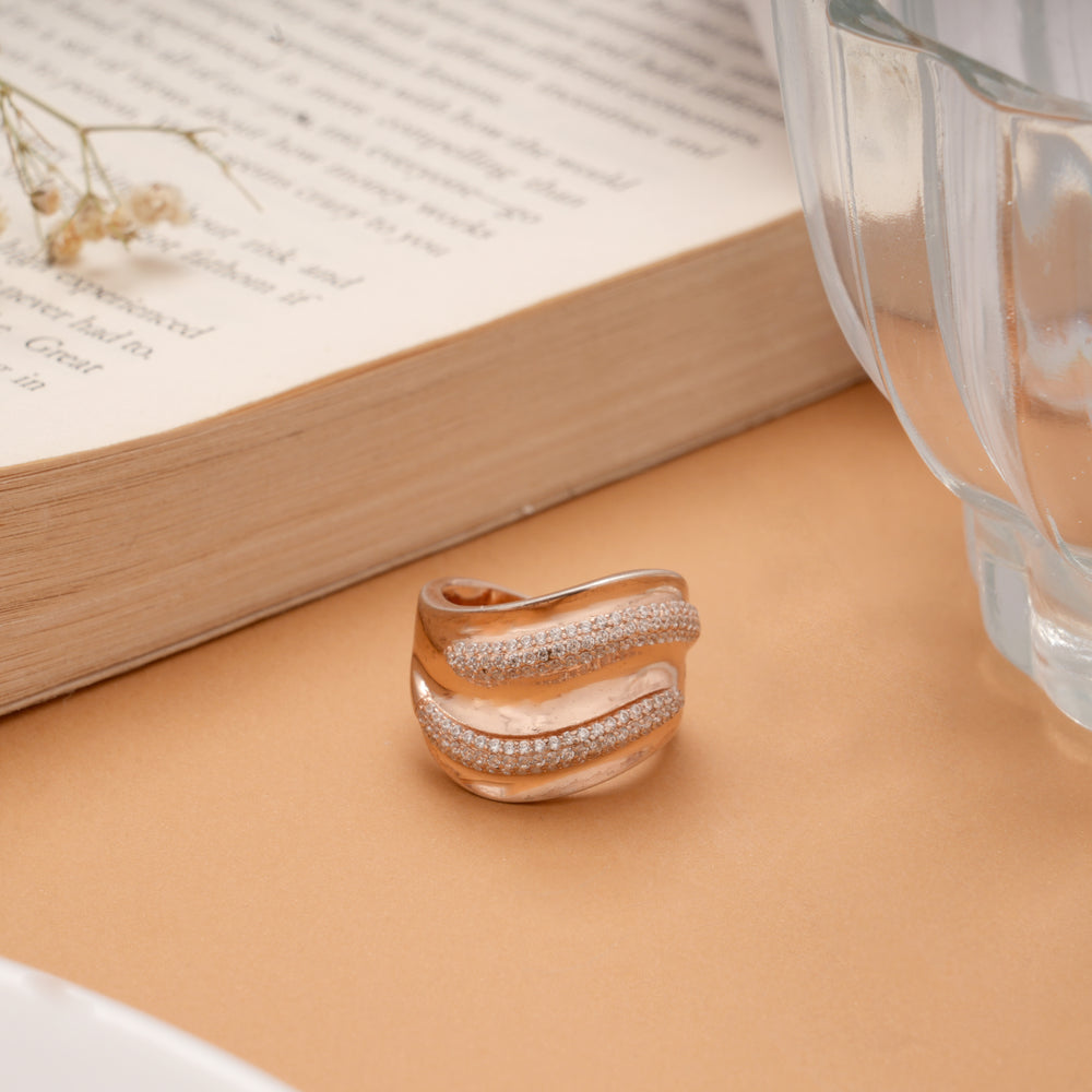 Bold Double Layer Stone Silver Rose Gold Ring