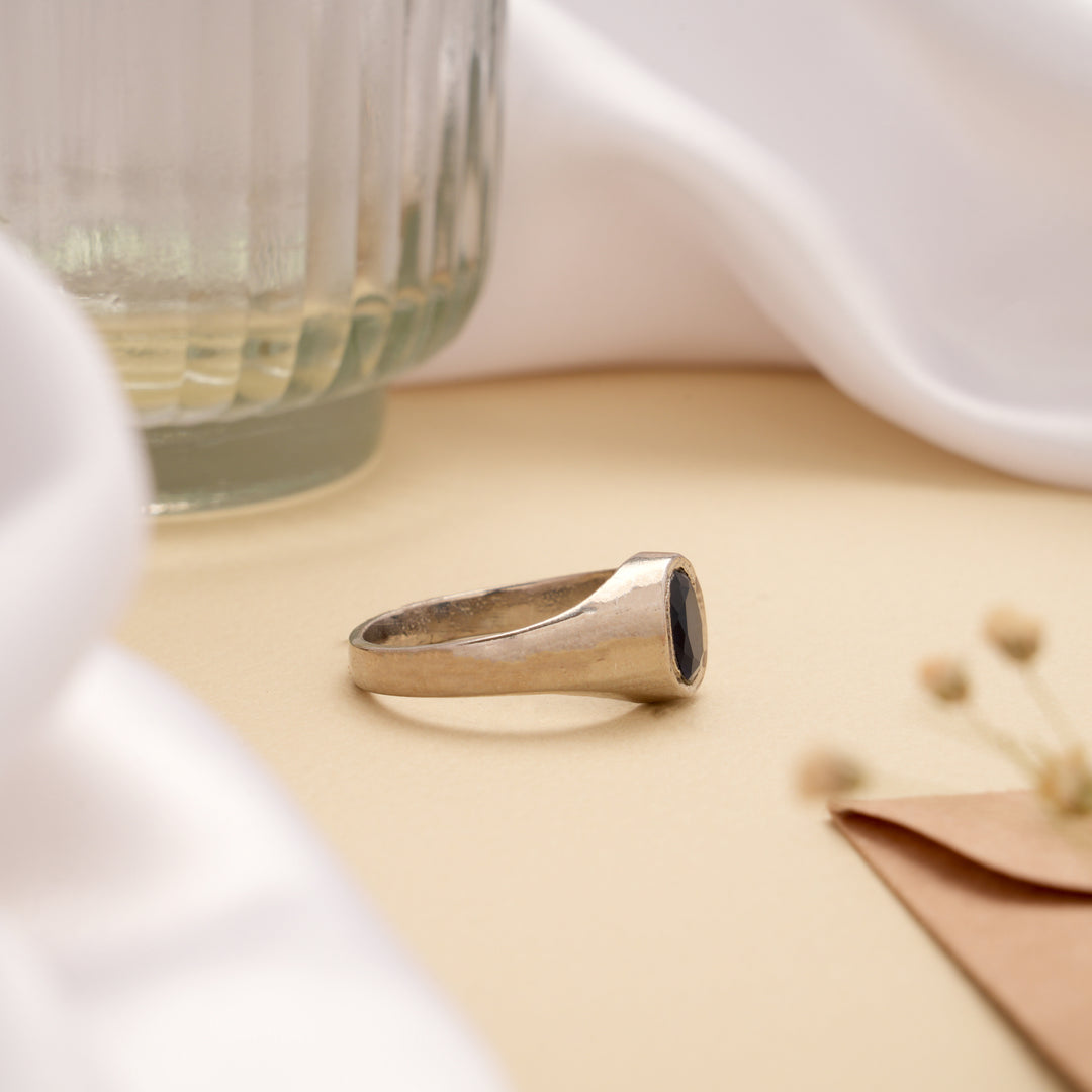 Elegant Oval Blue Stone Silver Men’s Ring