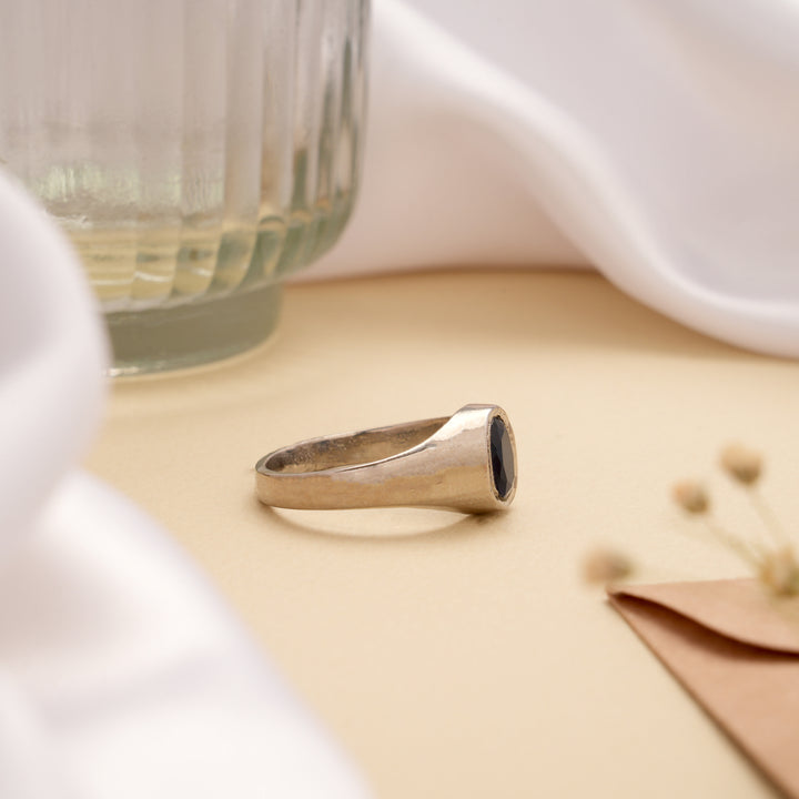 Elegant Oval Blue Stone Silver Men’s Ring