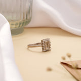 Halo Rectangular Pattern Bezel Set Silver Ring