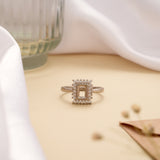 Halo Rectangular Pattern Bezel Set Silver Ring