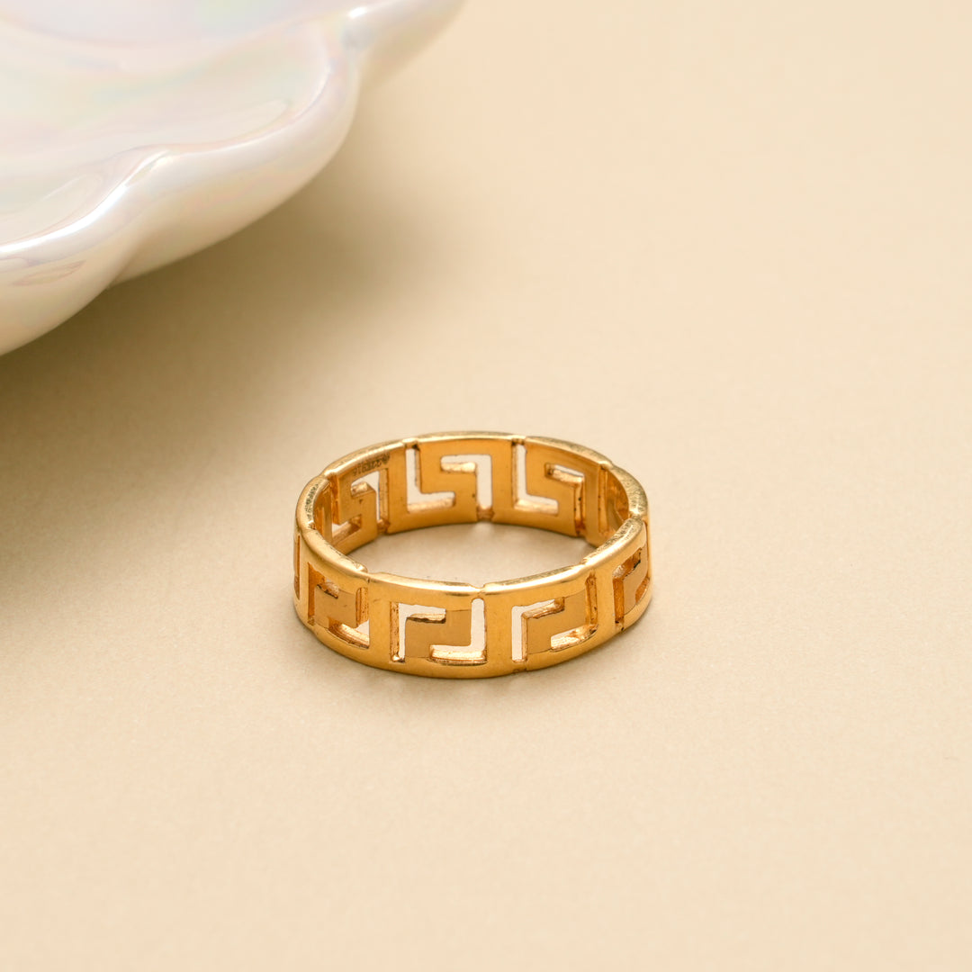 Designer Greek Pattern Gold Ring