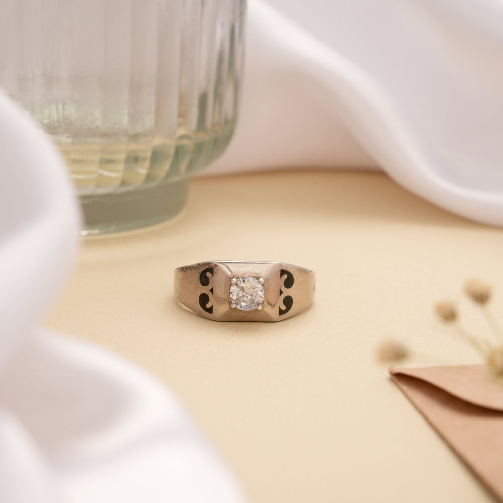 Geometric Design Single Solitaire Silver Ring