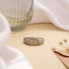 Hexagonal Pattern Men’s Silver Ring