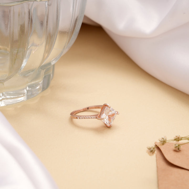 Elegant Princess Cut Morganite Stone Silver Ring