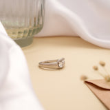 Curved Design White Stone Silver Ring