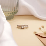 Curved Design White Stone Silver Ring
