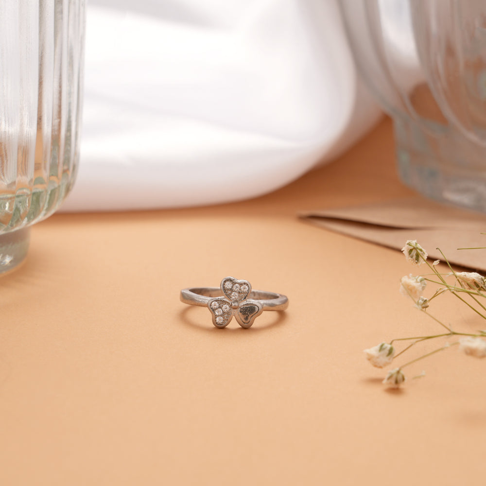 Minimal Clover Flower Silver Baby Ring