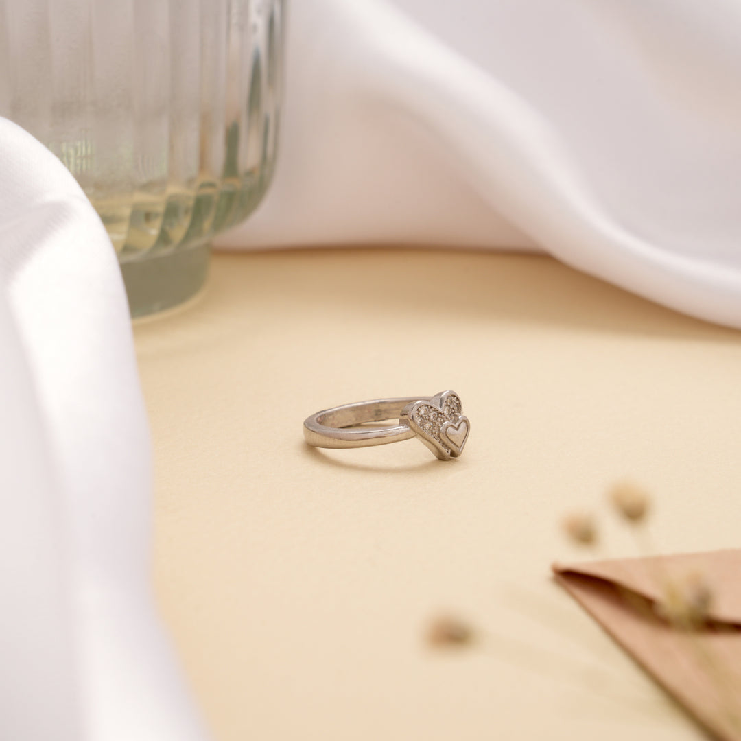 Little Dual Heart Design Silver Baby Ring