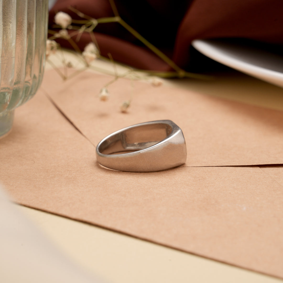 V Shaped White Stone Men’s Silver Ring