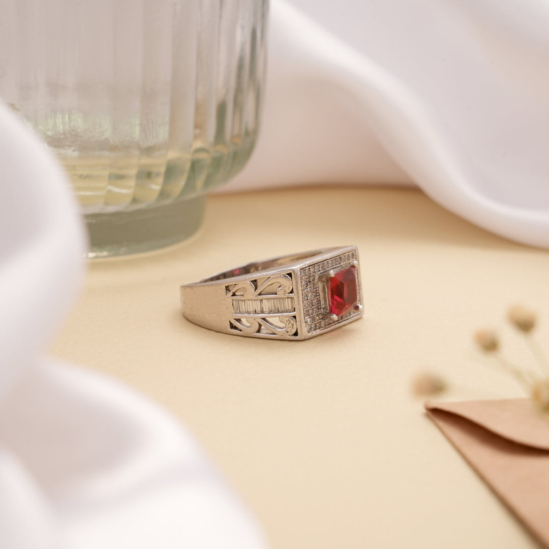 Regal Square Ruby Stone Silver Ring