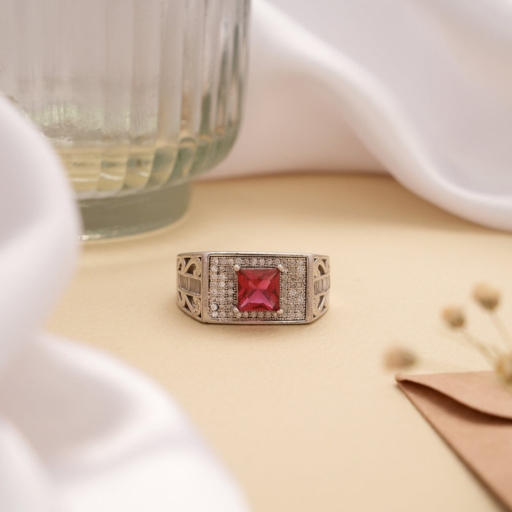 Regal Square Ruby Stone Silver Ring