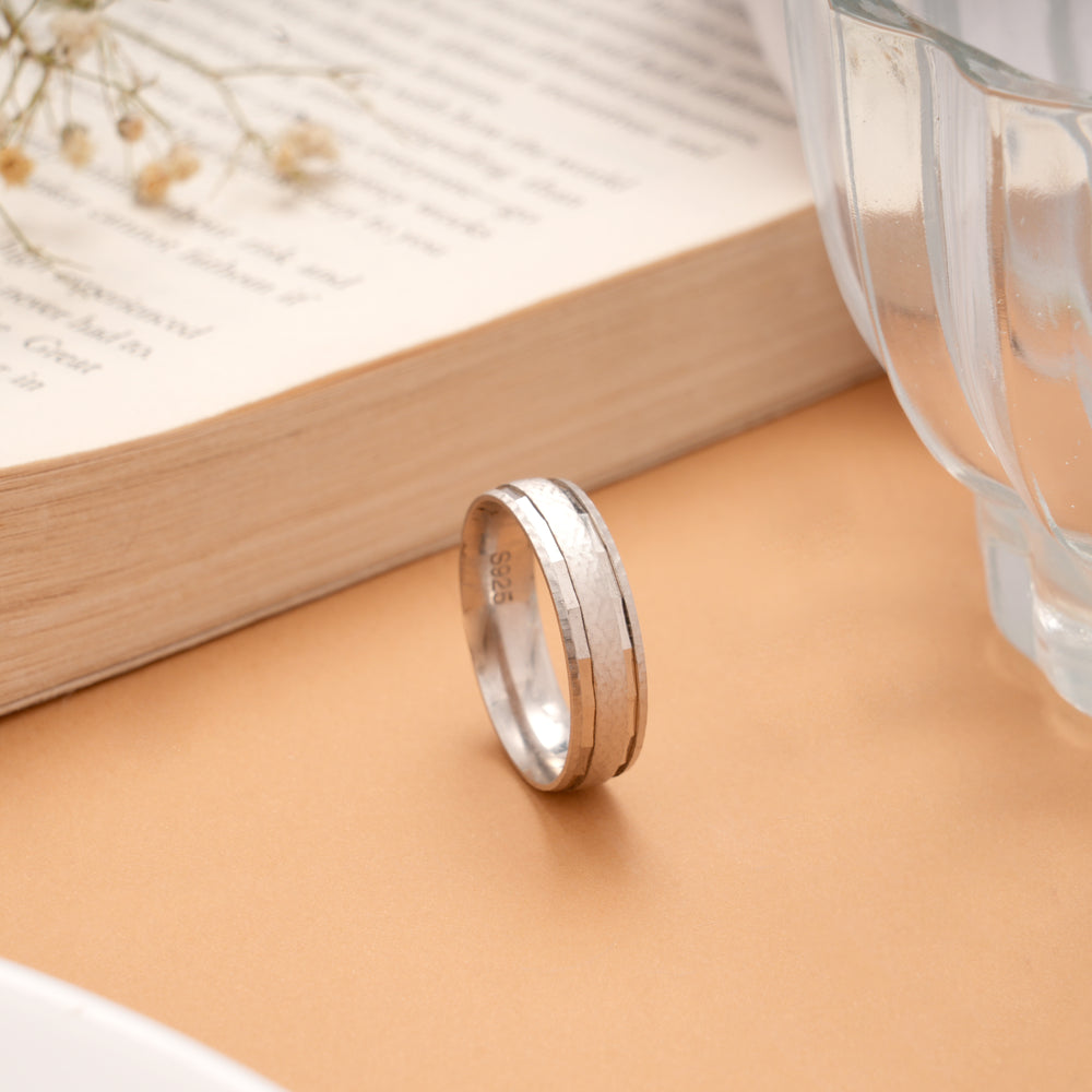 Premium Silver Dual Textured Band Ring