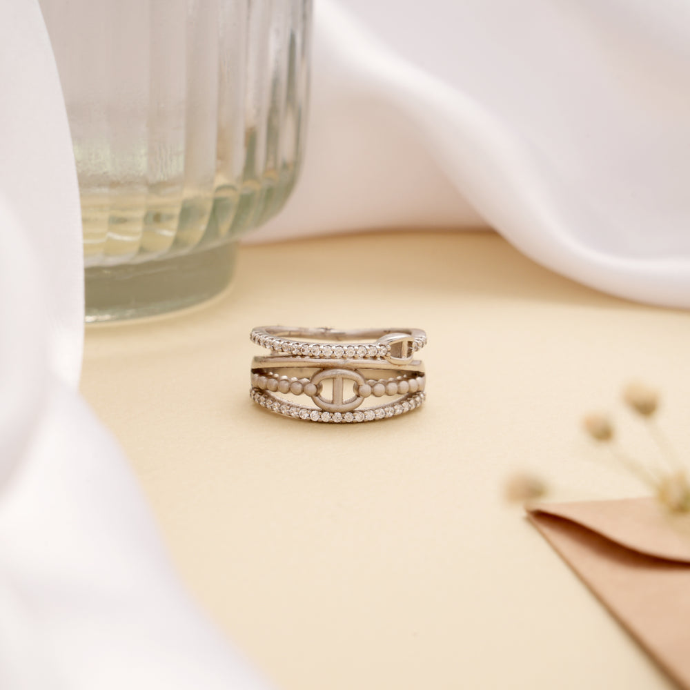 Multi Band Buckle Design Silver Ring