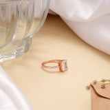 Single Rectangular White Stone Rose Golden Ring