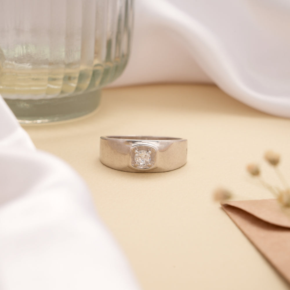 Central White Bezel Set Silver Ring