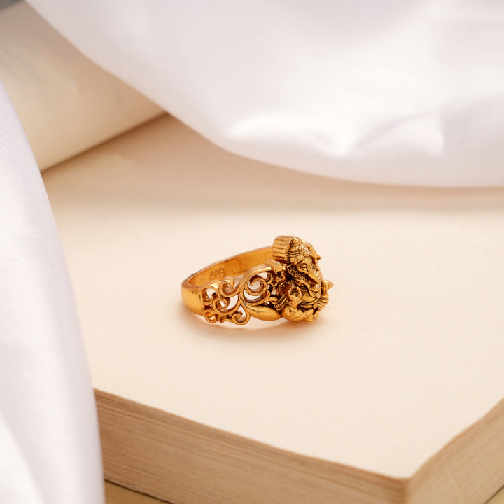 Lord Ganesha Engraved Design Golden Ring