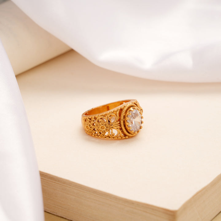 Elegant Oval White Stone Golden Ring
