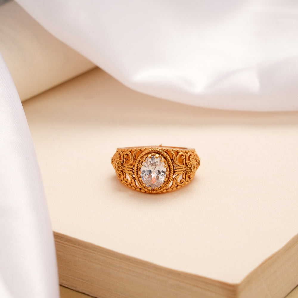 Elegant Oval White Stone Golden Ring