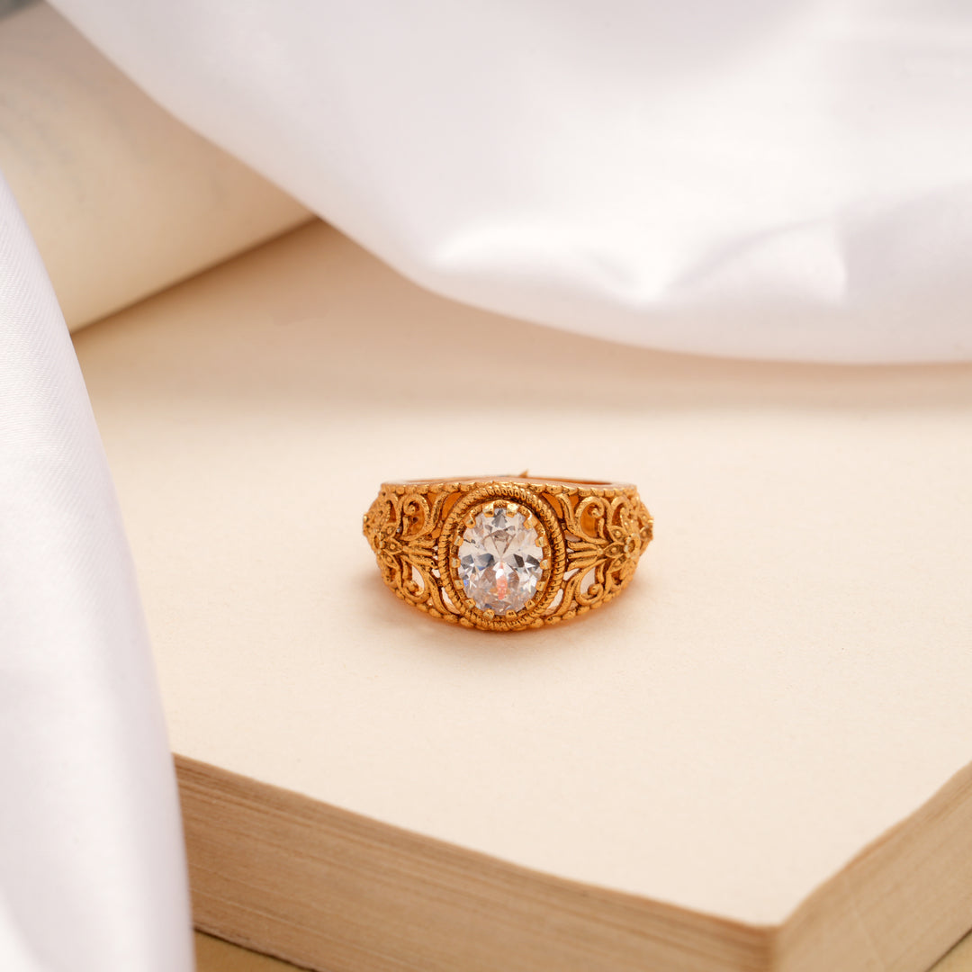 Elegant Oval White Stone Golden Ring