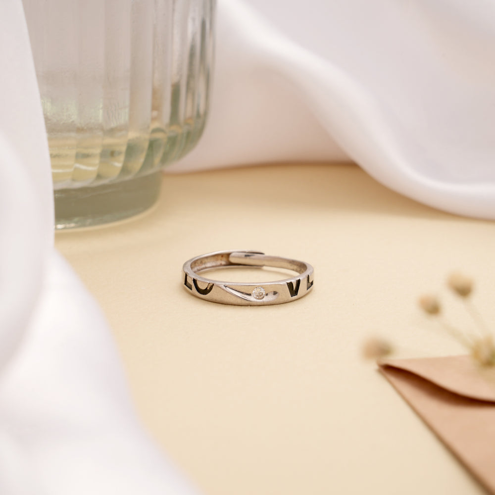 Minimal Love Initial Silver Ring