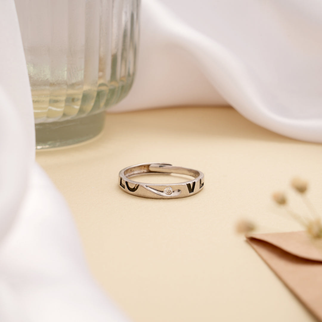 Minimal Love Initial Silver Ring