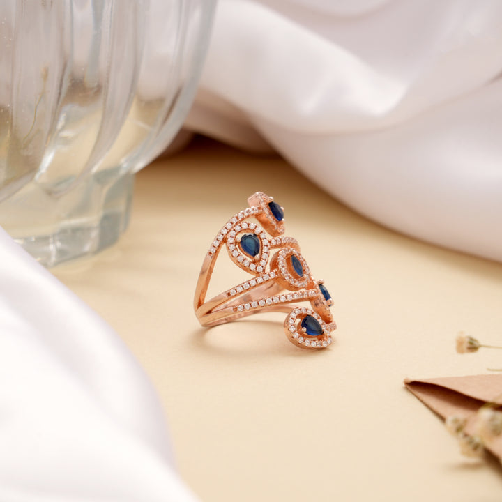 Multi Layer Swirl Design Silver Rose Golden Ring