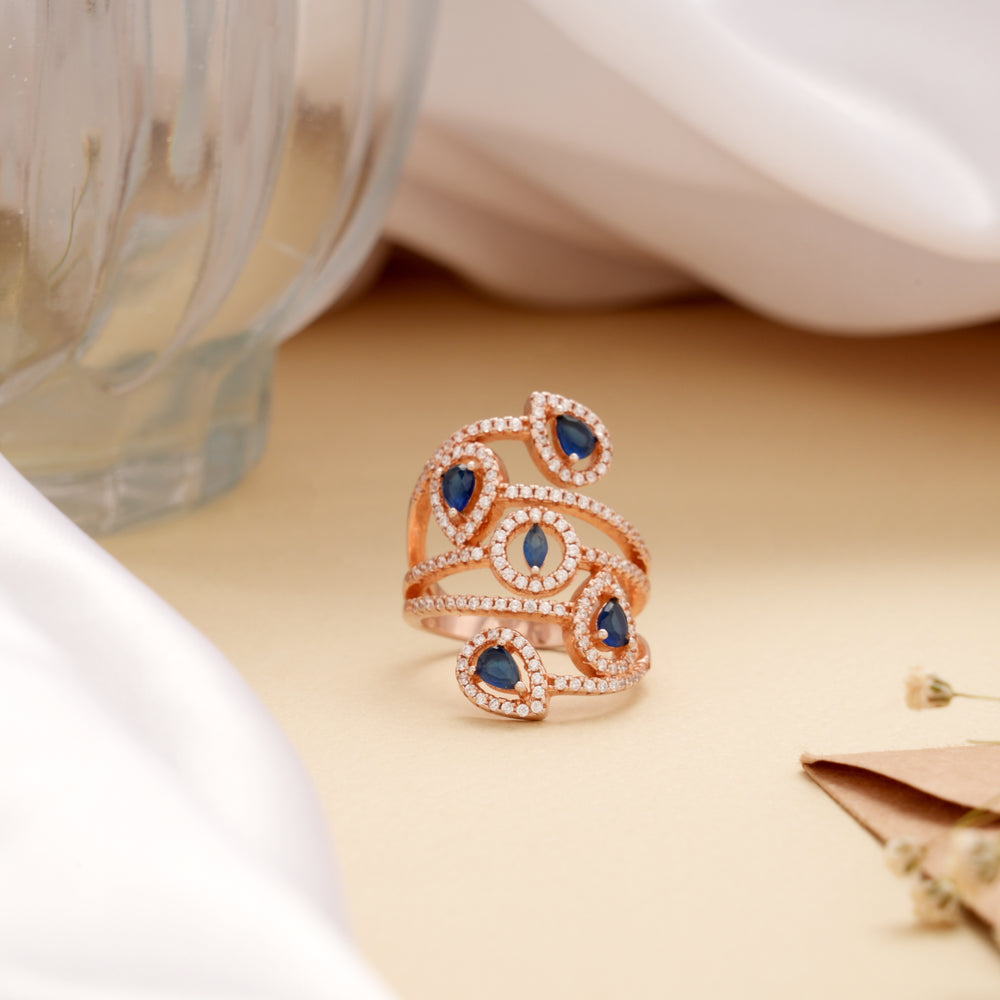 Multi Layer Swirl Design Silver Rose Golden Ring