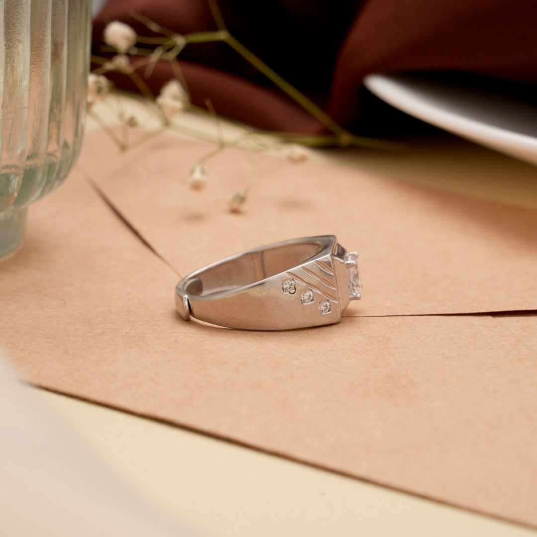 Sleek White Stone Silver Ring for Men