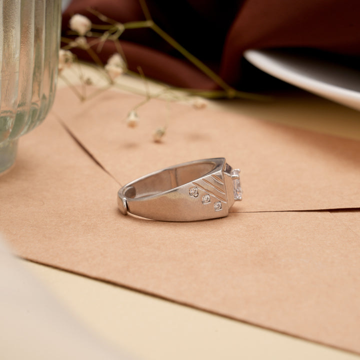 Sleek White Stone Silver Ring for Men